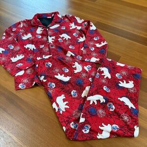 Cherokee Kids L Pajama Set Red Polar Bear Print Fleece Button Top Pants Fleece